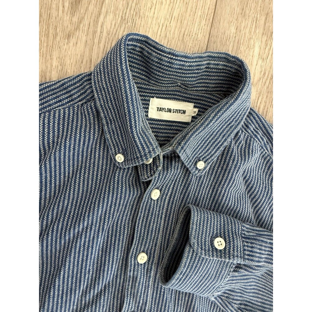 Taylor Stitch Shirt Mens 38 Small The Jack Blue Roped Indigo Stripe Button Down